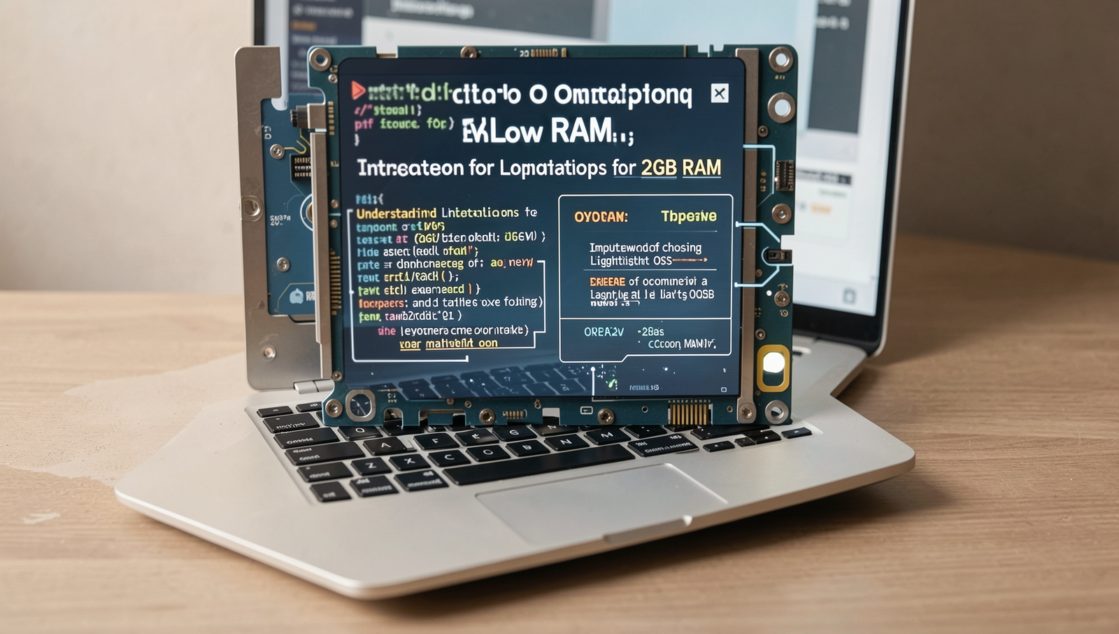 Close-up infographic on lightweight operating systems for laptops with 2GB RAM.