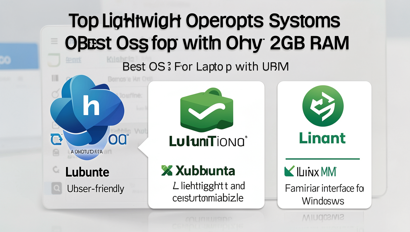 Close-up visual of Lubuntu, Xubuntu, and Linux Mint logos for lightweight OS comparison.