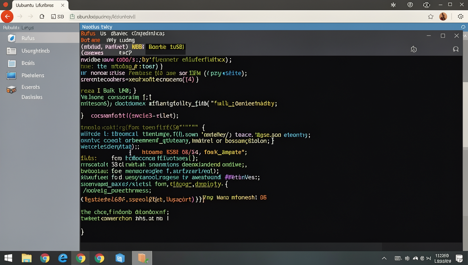 Rufus interface displaying bootable USB creation on a Linux desktop.