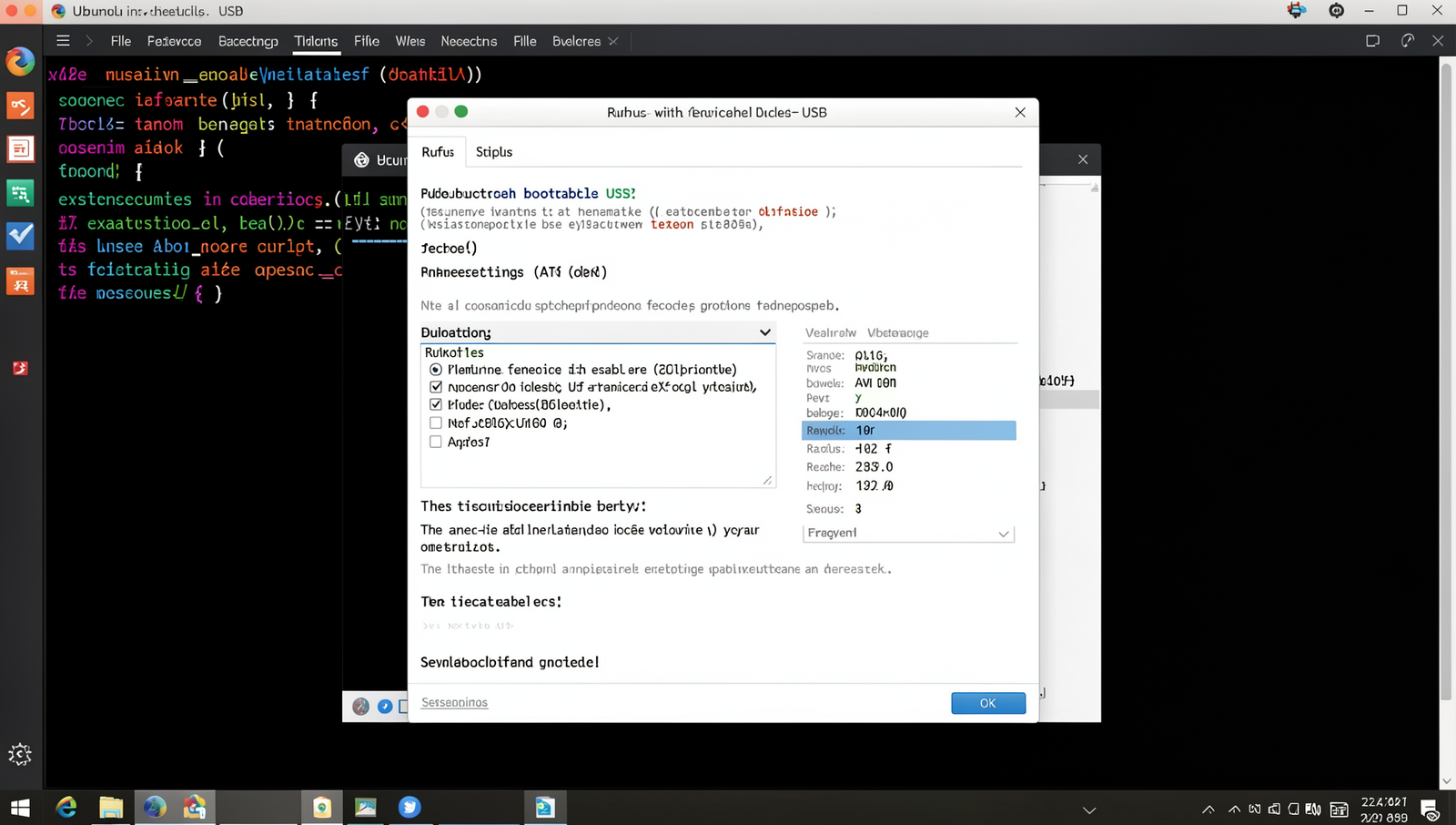 Screenshot of Rufus settings for creating a bootable USB drive on Linux.