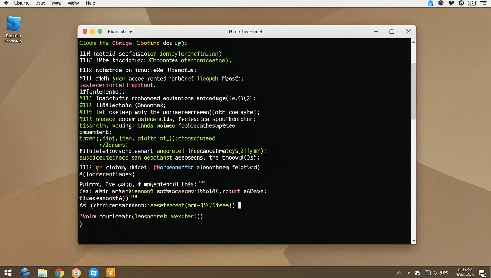 Realistic terminal showing GitHub cloning process on a Linux desktop.