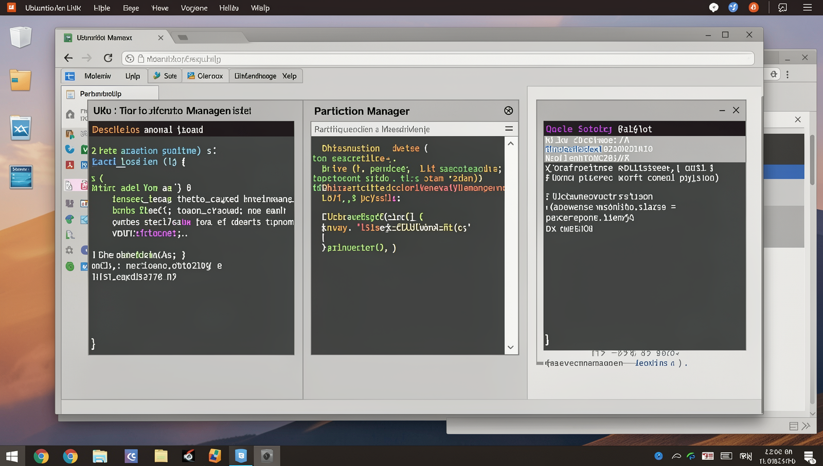 Detailed screenshot of a partition manager displaying three partitions on a Linux desktop.