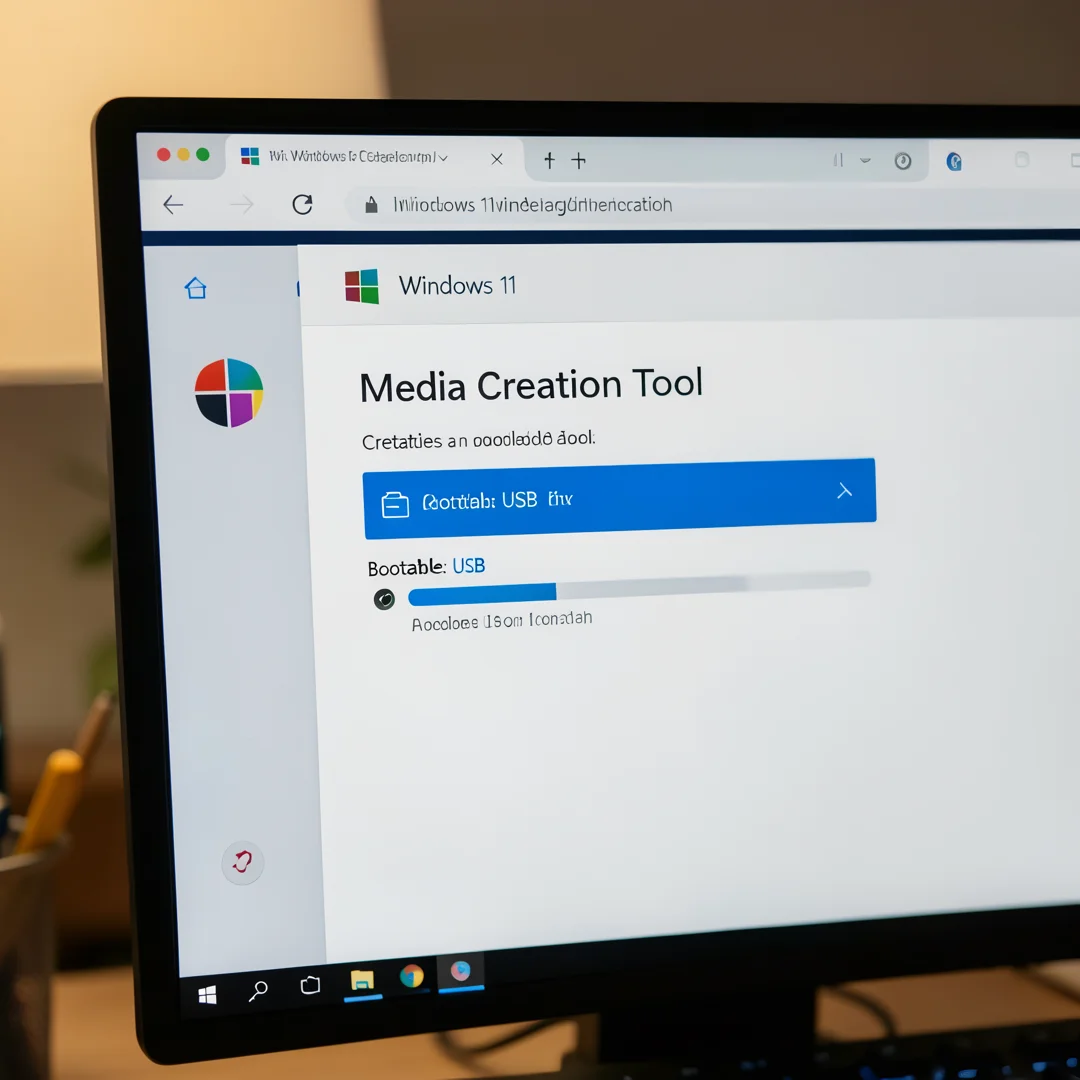 Step 3: Windows 11 Media Creation Tool creating bootable USB drive on a computer screen