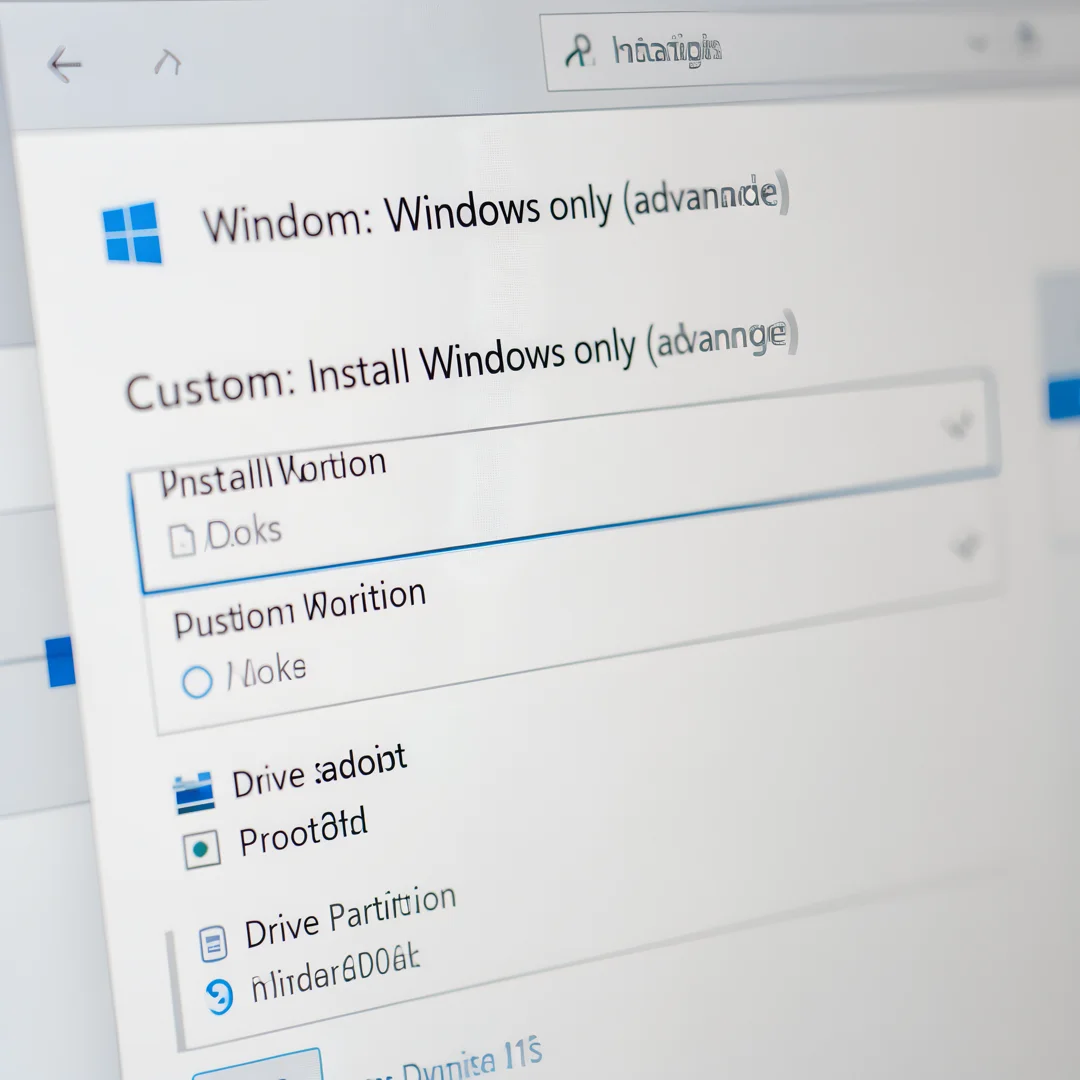 Step 5: Windows 11 installation setup screen showing custom install and drive partition selection